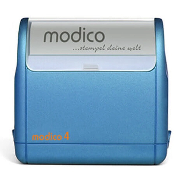 Blauer Modico 4 Stempel mit Slogan 'stempel deine welt'