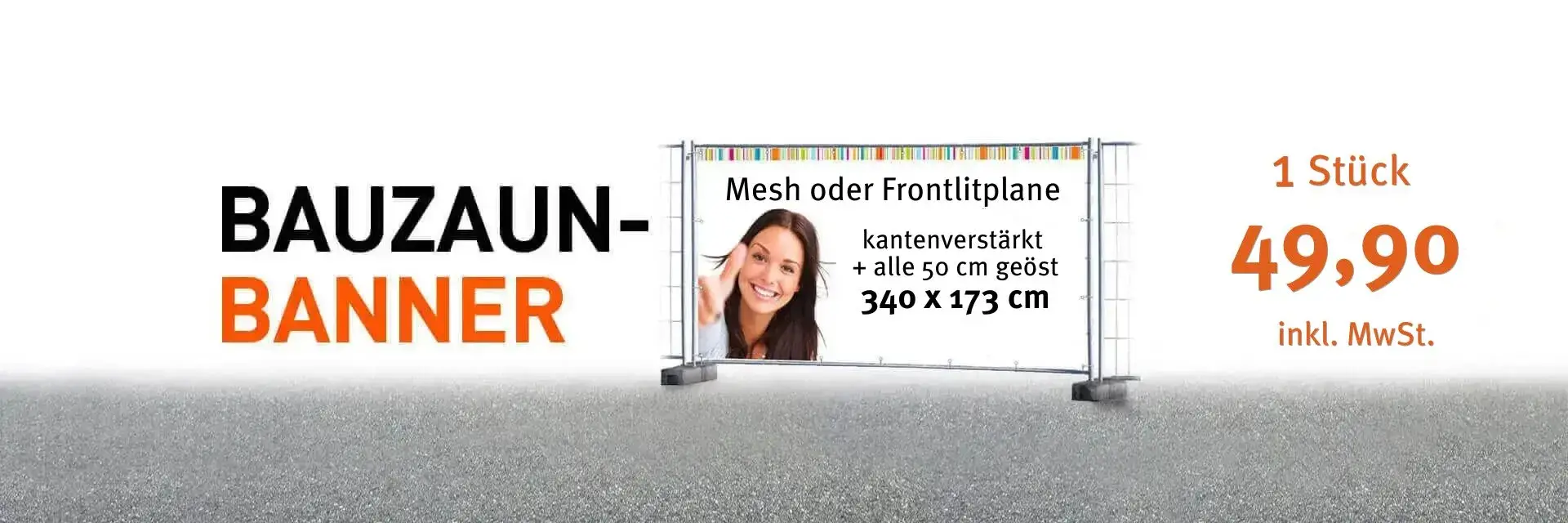 Werbebanner für Bauzaun 340 x 173 cm, Preis 49,90 €