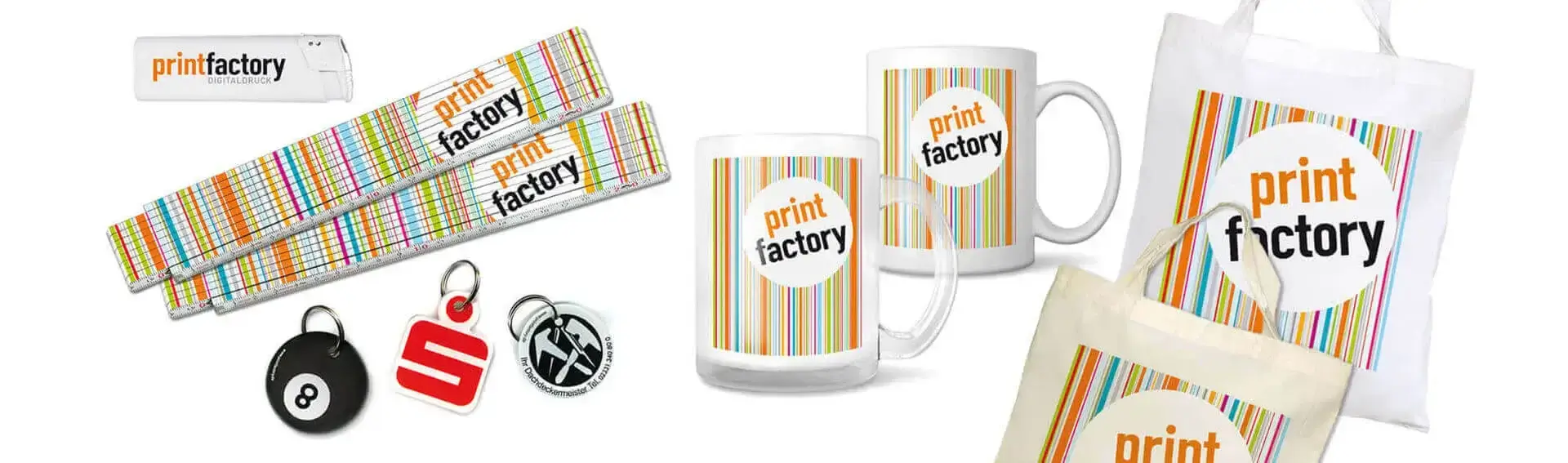 Werbeartikel Zollstock, Tasse, Schlüsselanhänger, Taschen