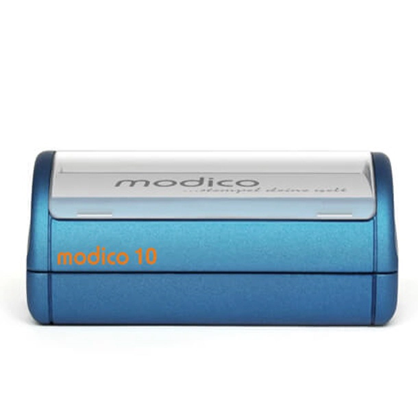Blauer Modico 10 Stempel mit transparentem Deckel
