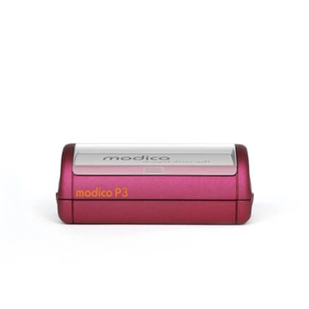 Modico P3 Stempel in pinker Farbe auf weißem Hintergrund