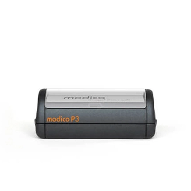 Modico P3 Stempel auf weißem Hintergrund, kompakt und handlich