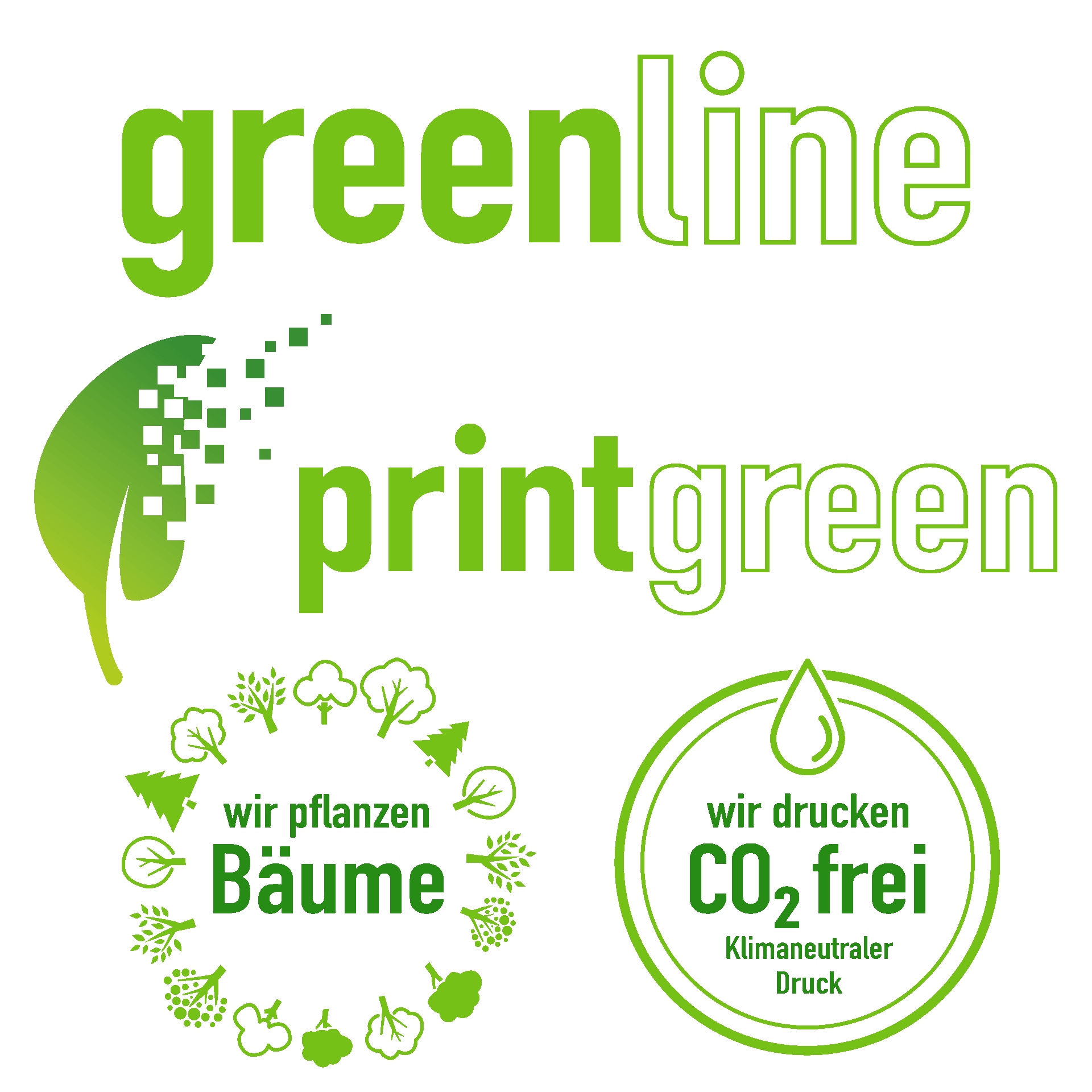 greenline-Logo Druckprodukte nachhaltig