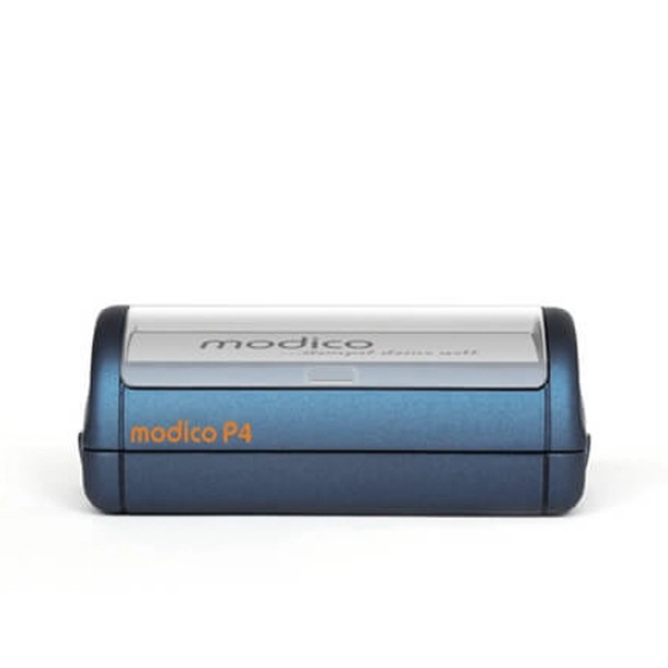 Blauer Modico P4 Stempel mit Schutzkappe