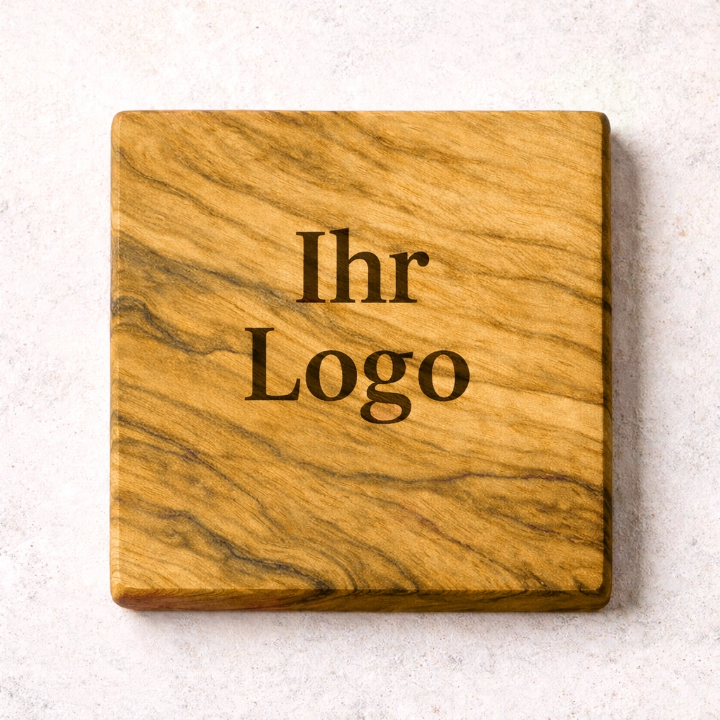 Quadratischer Holzuntersetzer zur Logo-Gravur