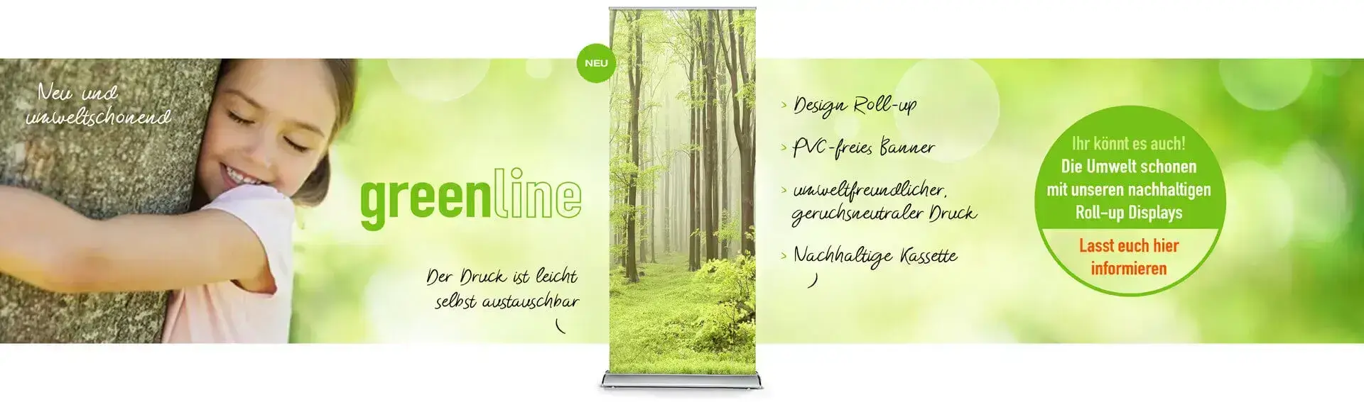 Greenline Roll-Up Displays nachhaltig online drucken greenline