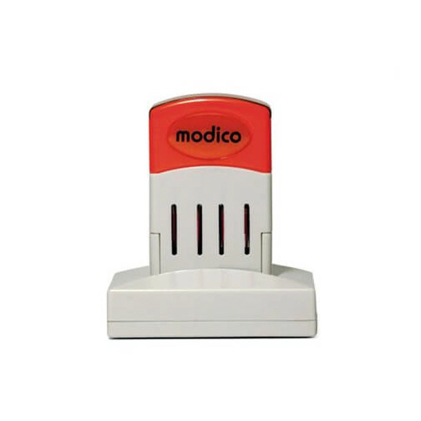 Automatischer Stempel von Modico in Rot und Weiß auf weißem Hintergrund